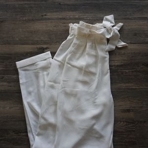 White | Paperbag Waist Pants + Sash
